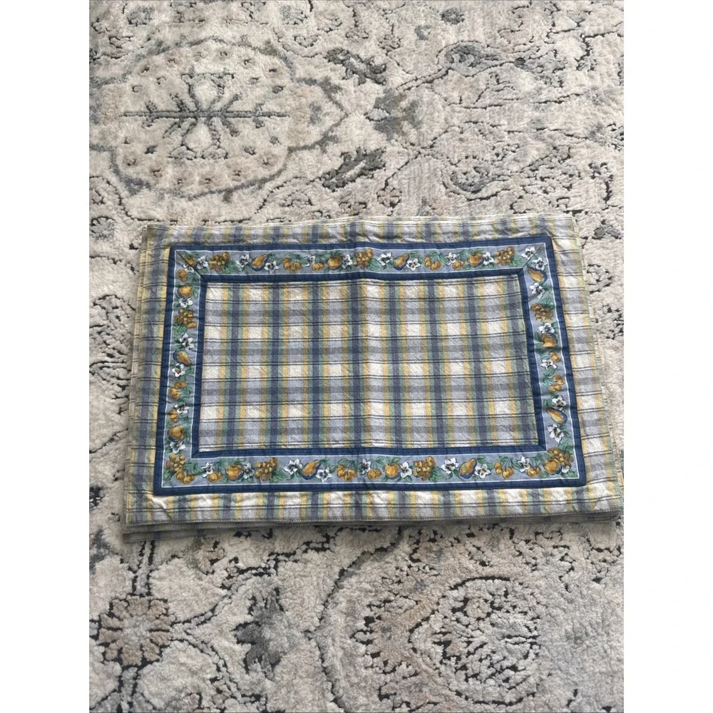 4 Vintage Floral Fruit Quilted Reversible Placemats 18x12 Cottagecore 90s